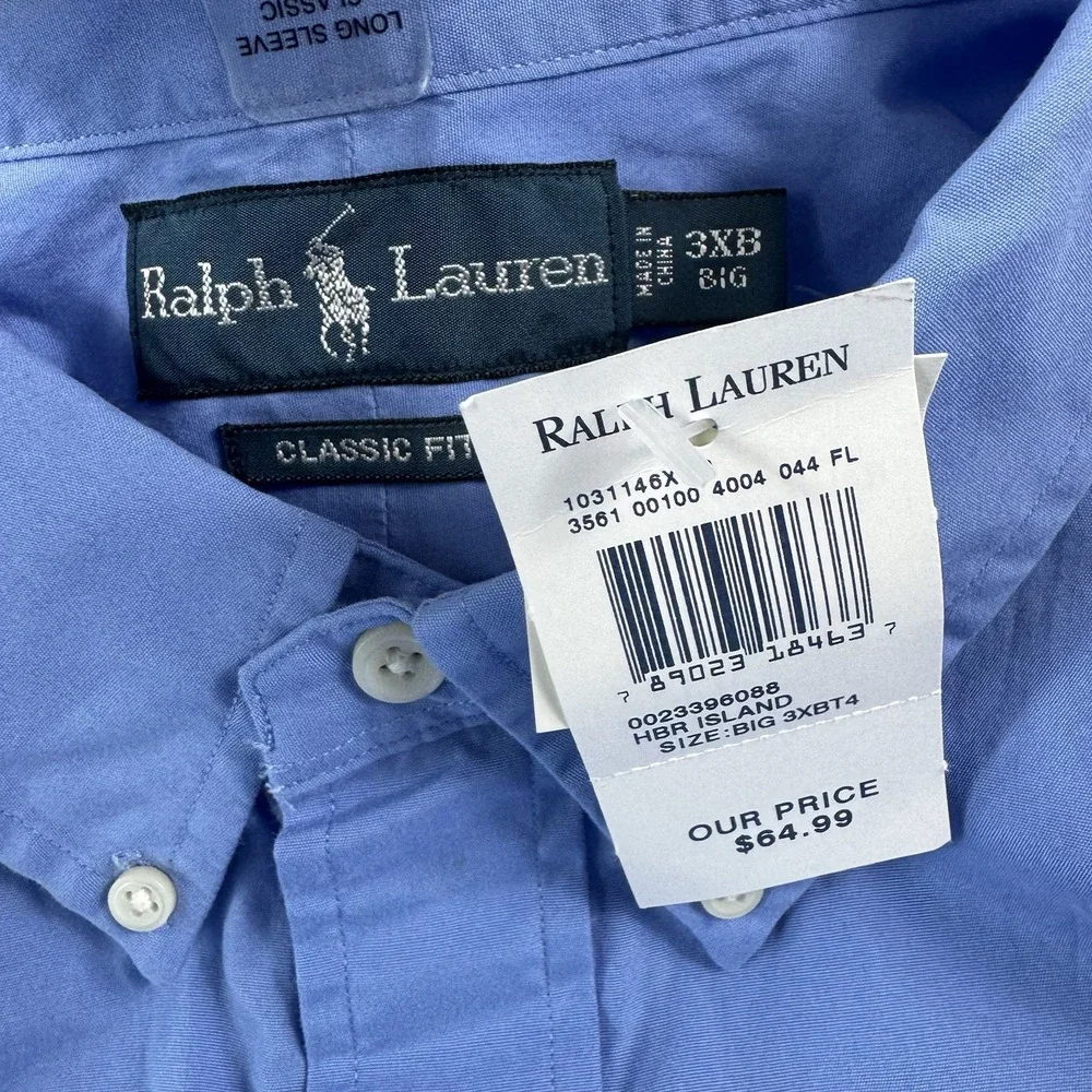 Polo Ralph Lauren Mens Blue Navy Pony Cotton LS Classic Button Down 3XB NWT